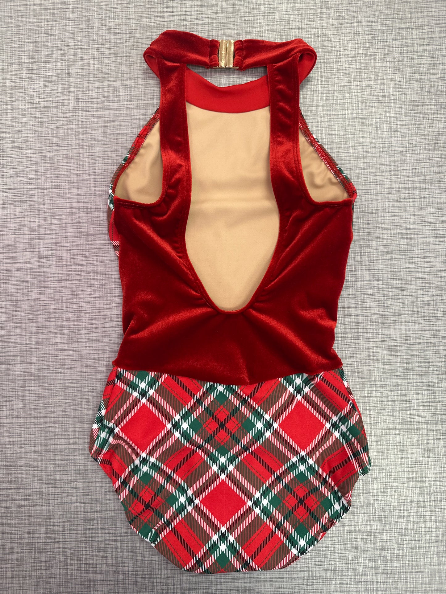 Eleve Elysa Holiday Plaid Evergreen Leotard