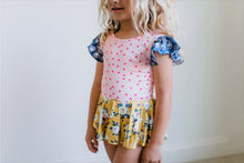 Load image into Gallery viewer, Mustard Floral Skirted Leotard
