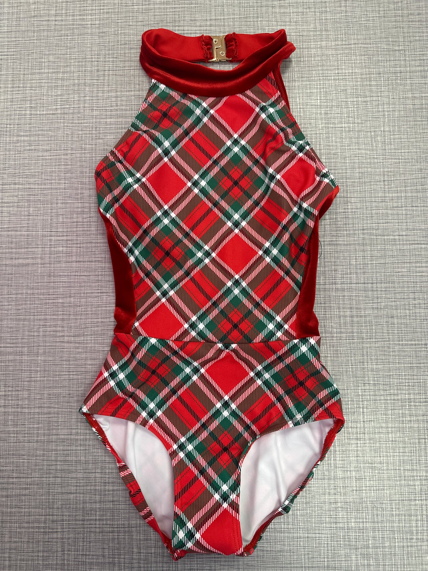 Eleve Elysa Holiday Plaid Evergreen Leotard