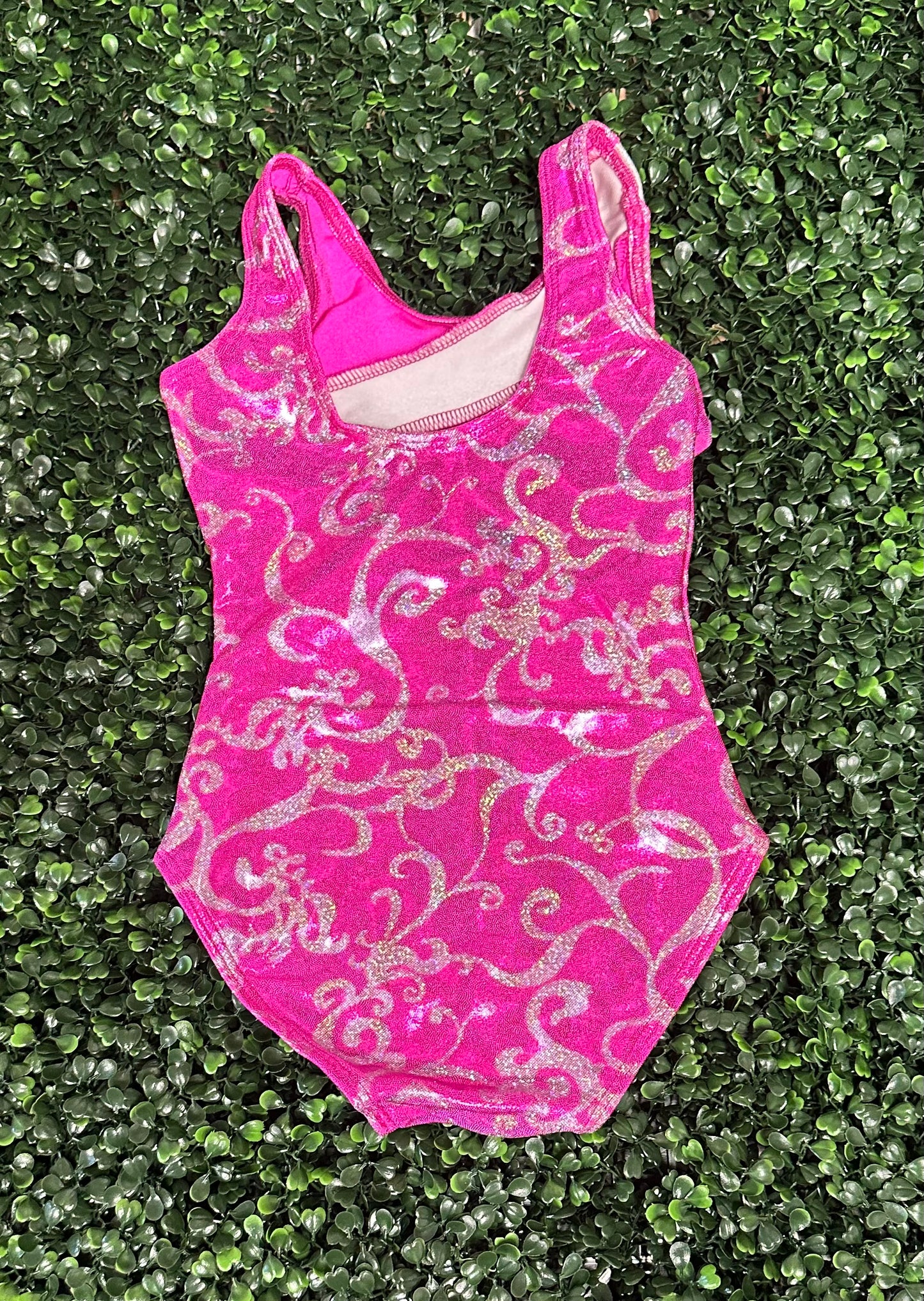Hot Pink w/ Silver Scroll Leotard