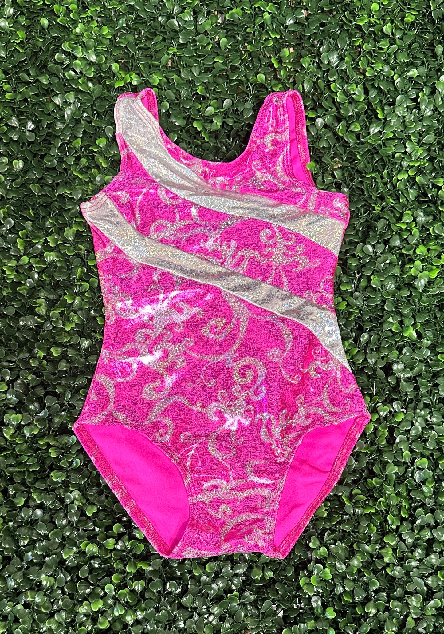 Hot Pink w/ Silver Scroll Leotard