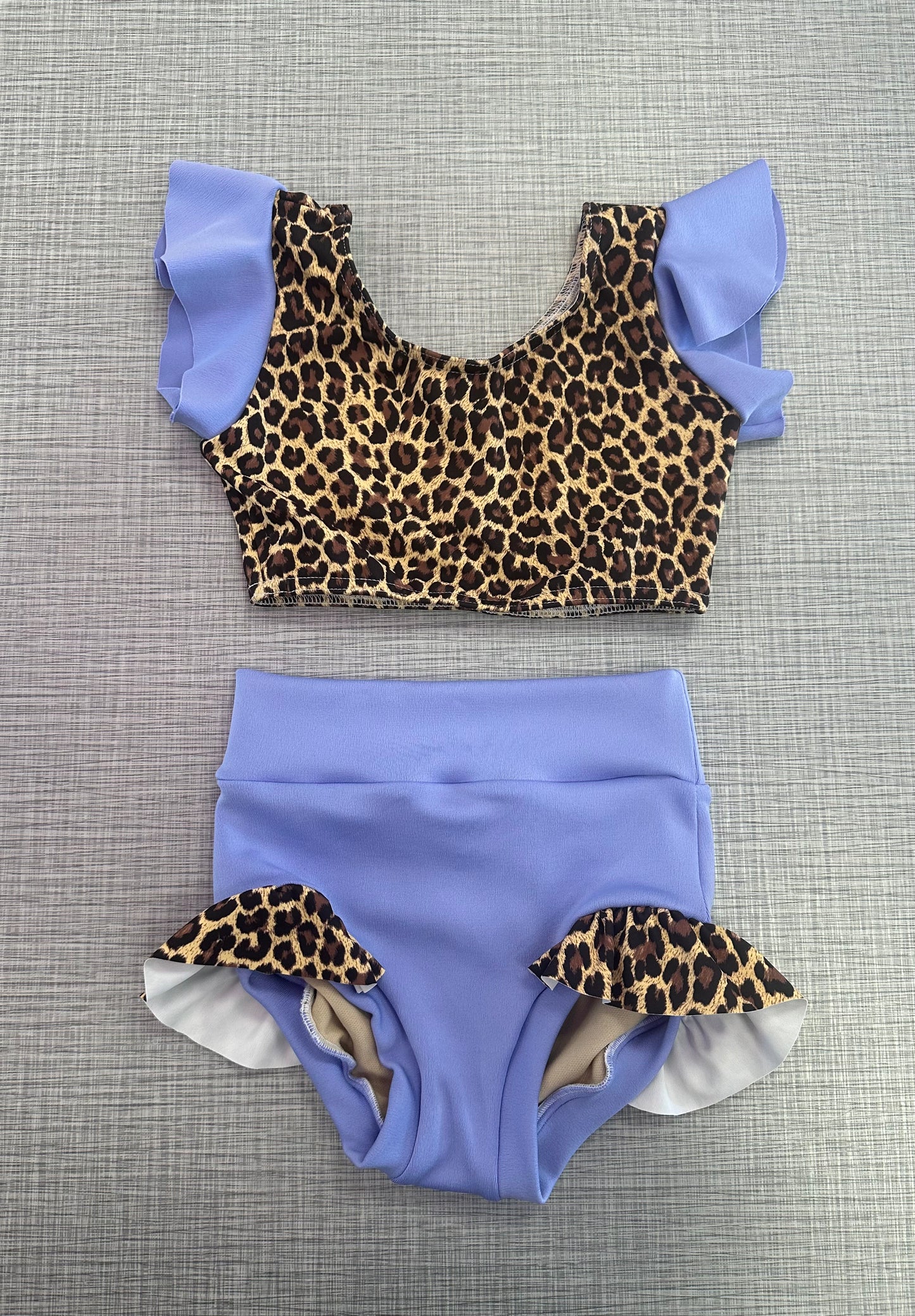 Ruffle Sleeve Lilac Cheetah Brief Set