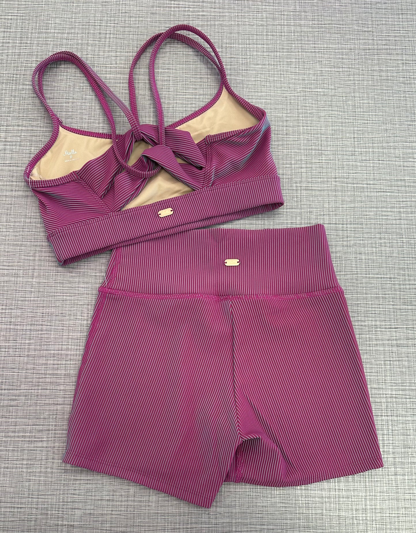 Striped Criss Cross Bra Top & High Waist Short Set