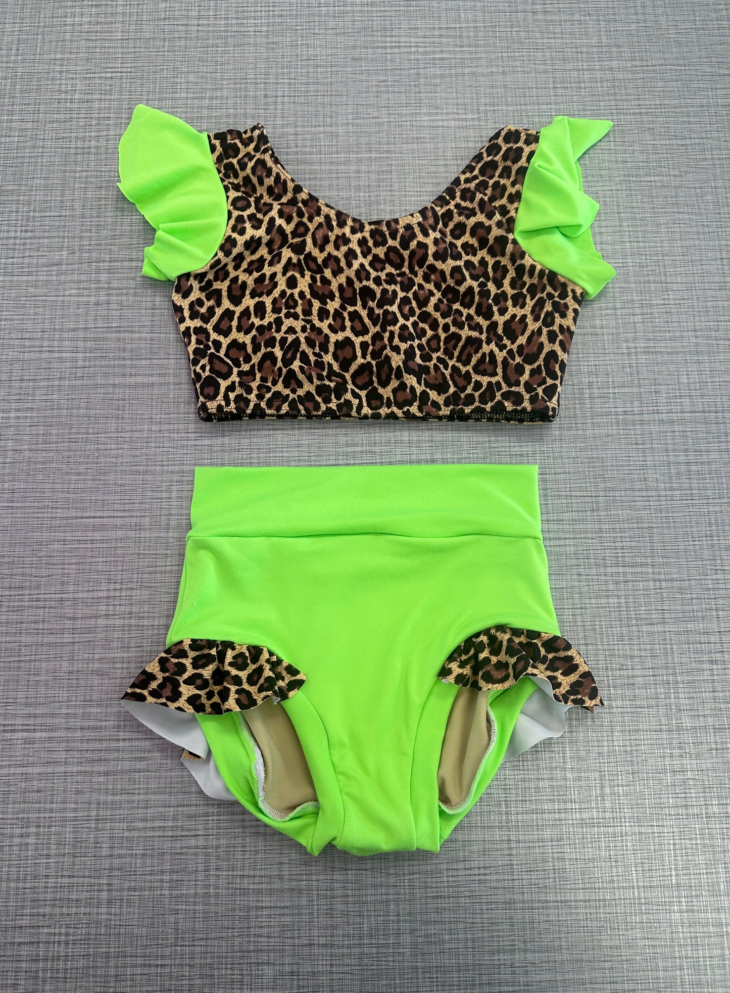 Ruffle Sleeve Lime Cheetah Brief Set