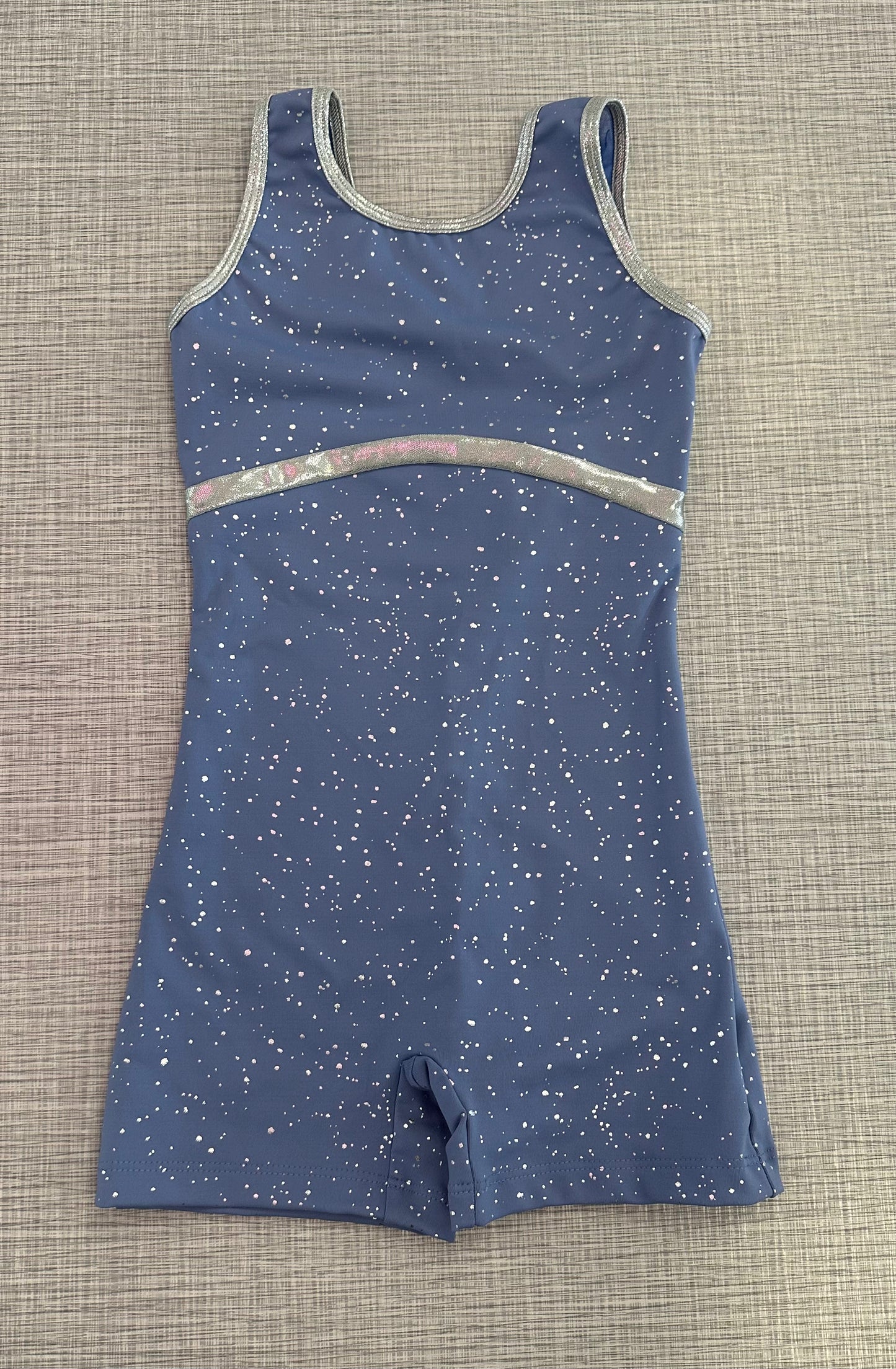 Silver Dot Dusty Blue Biketard