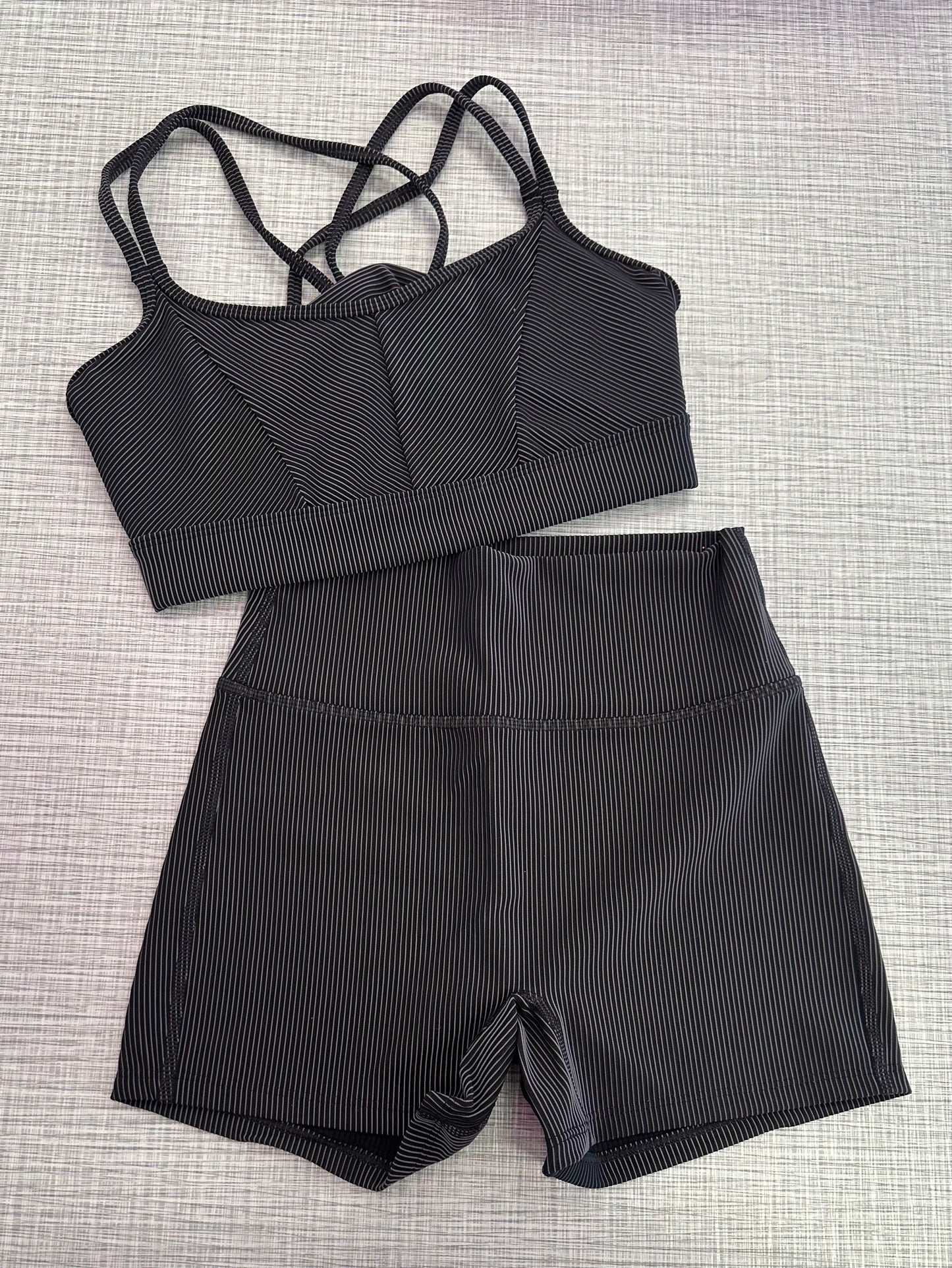 Striped Criss Cross Bra Top & High Waist Short Set