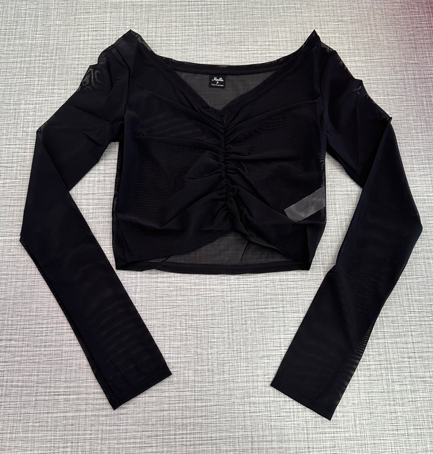 Mesh Long Sleeve Gathered Top #M30001
