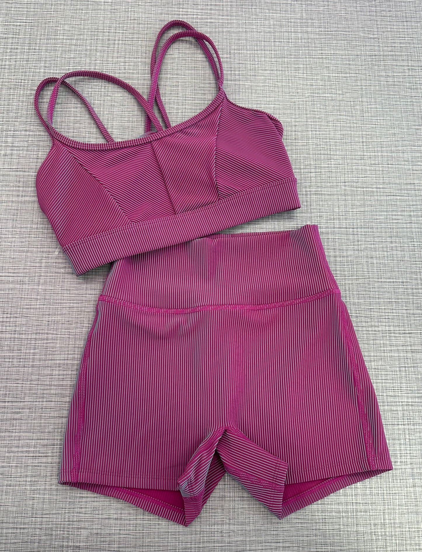 Striped Criss Cross Bra Top & High Waist Short Set