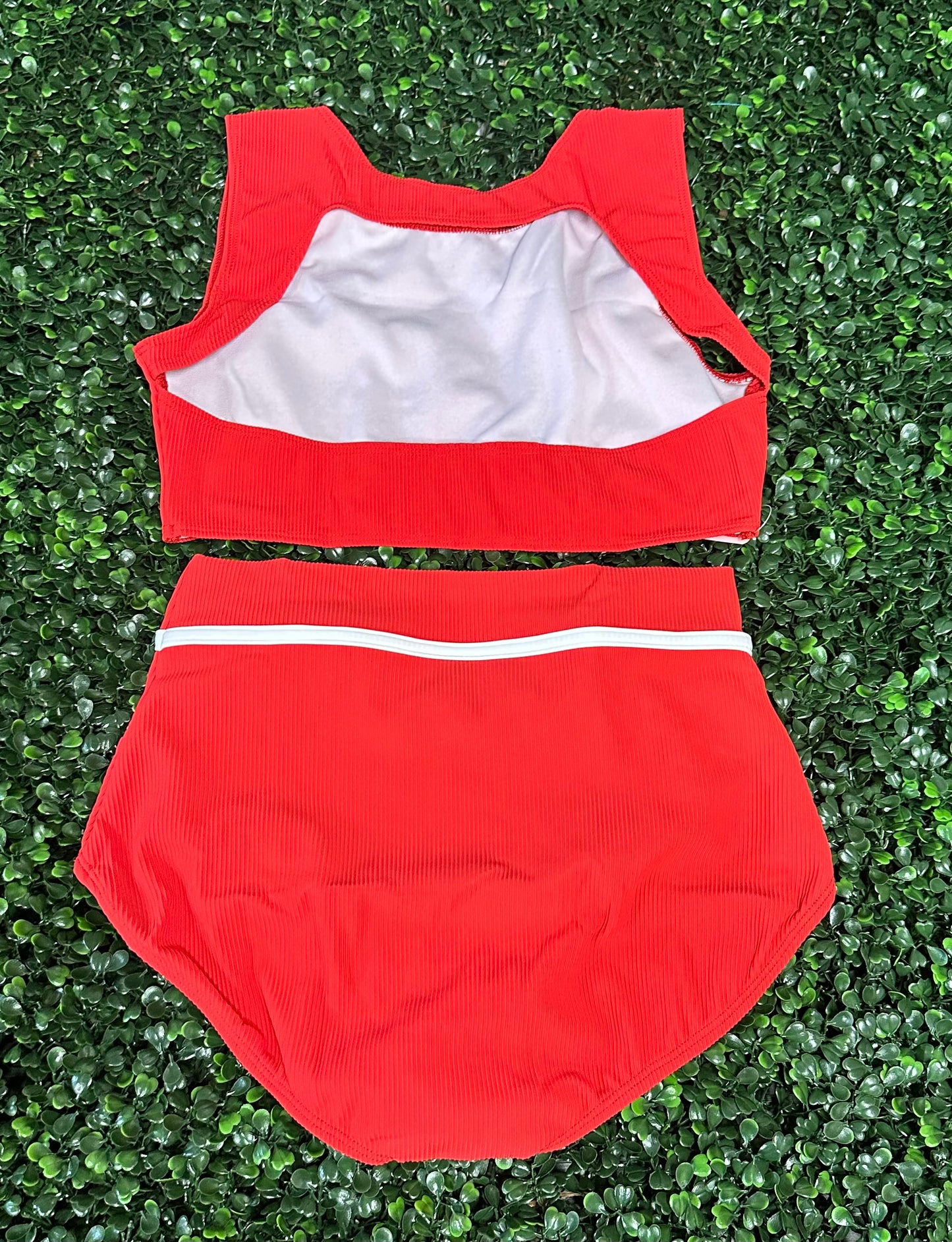 CY Ribbed Red with White Stripe Brief Set