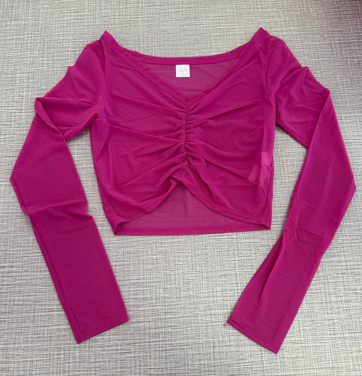 Mesh Long Sleeve Gathered Top #M30001