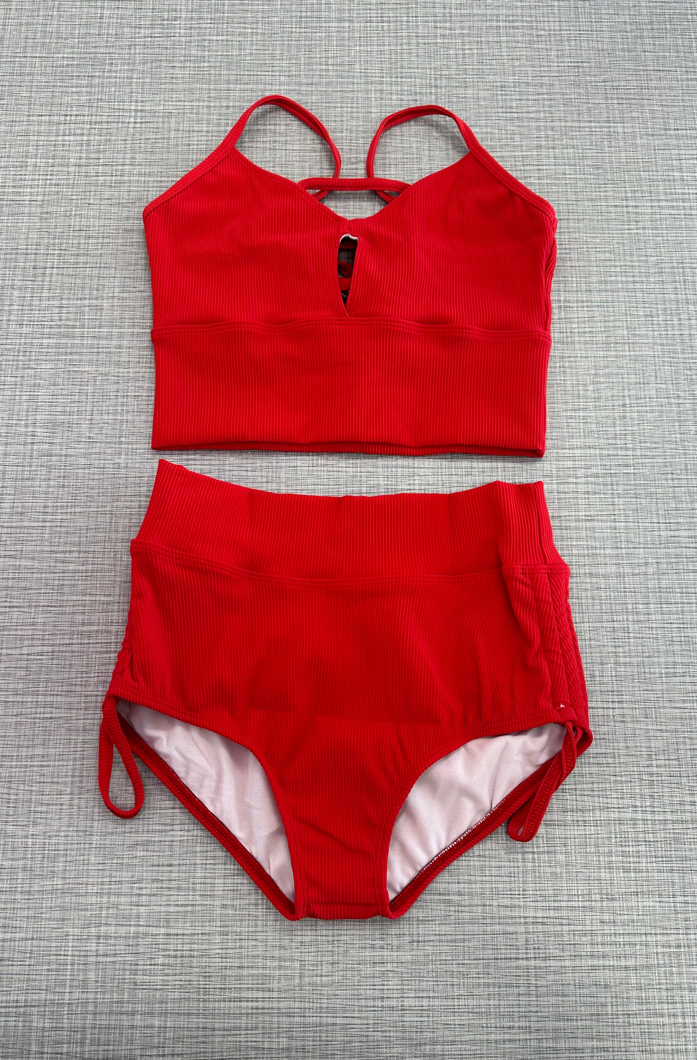 CY Red Crop & Cinch Side Brief Set ^ – Tightspot Dancewear
