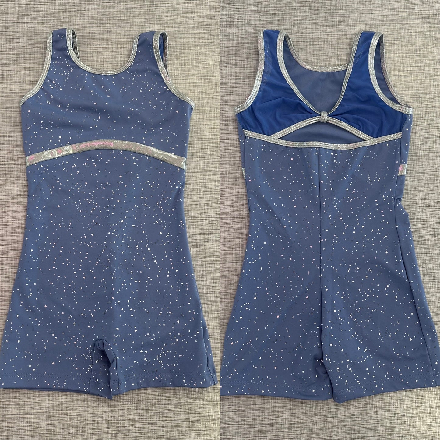 Silver Dot Dusty Blue Biketard