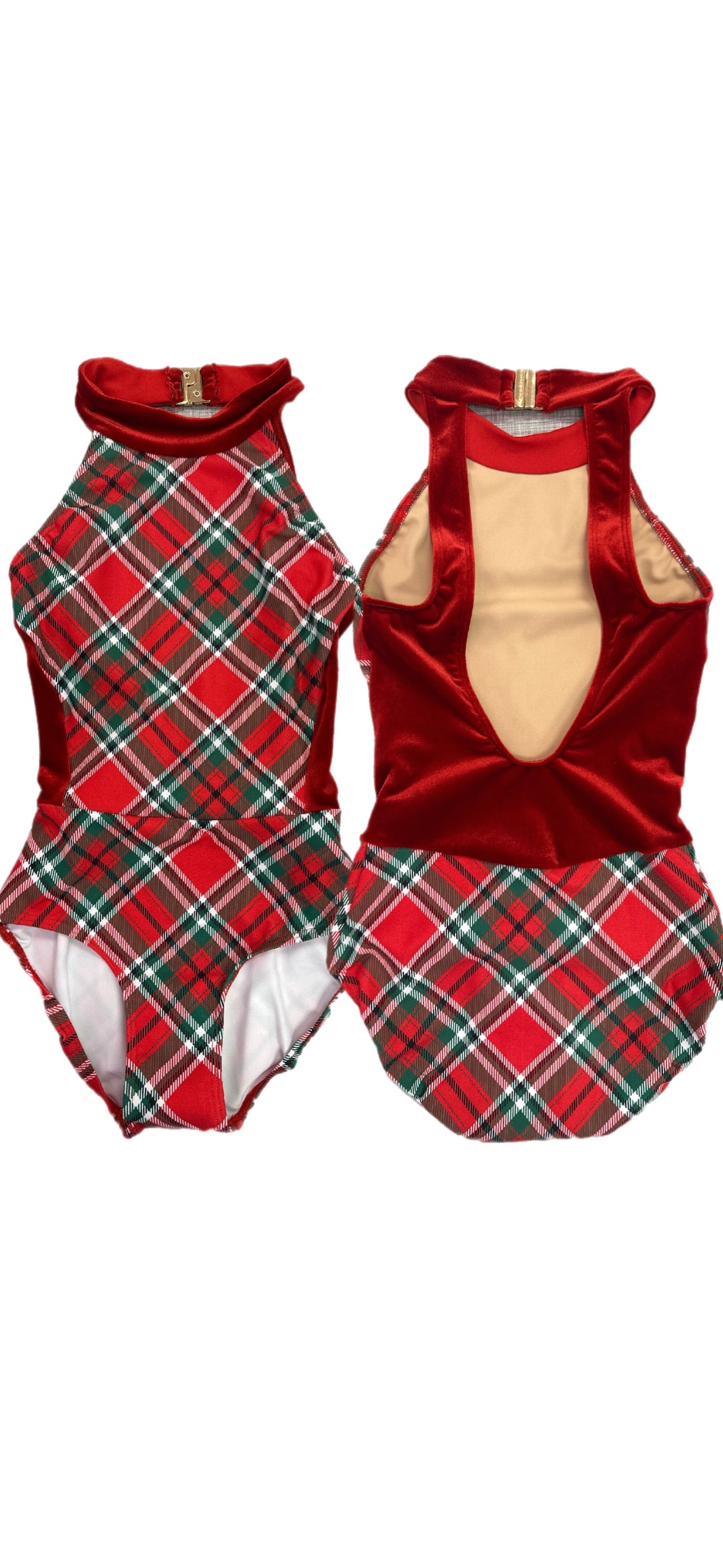 Eleve Elysa Holiday Plaid Evergreen Leotard