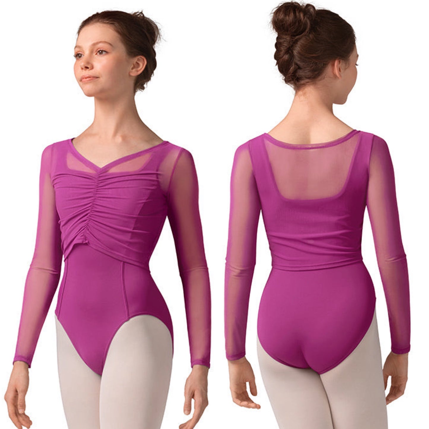 Mesh Long Sleeve Gathered Top #M30001