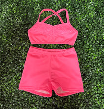 Load image into Gallery viewer, Neon Coral Lace Short Set

