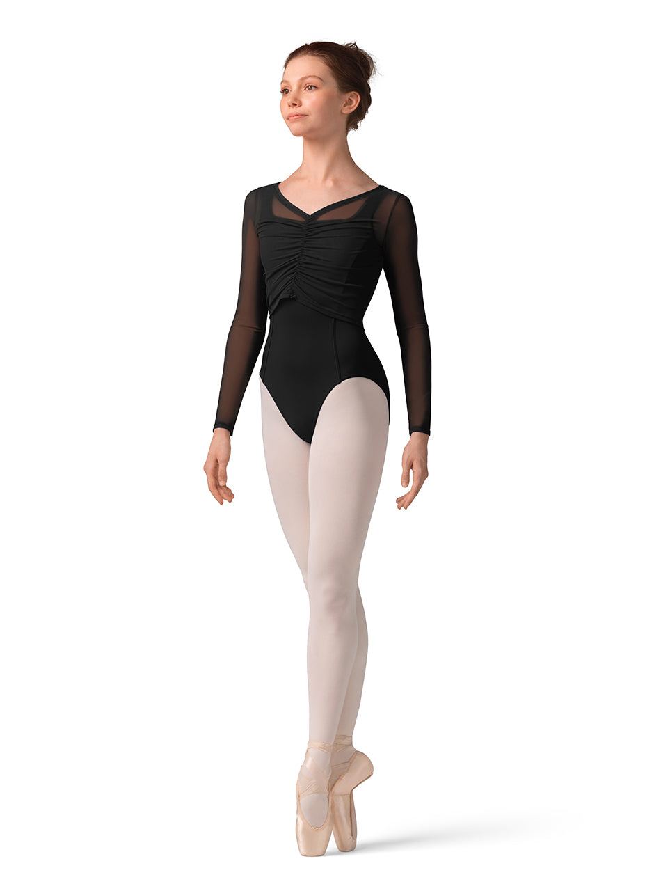 Mesh Long Sleeve Gathered Top #M30001