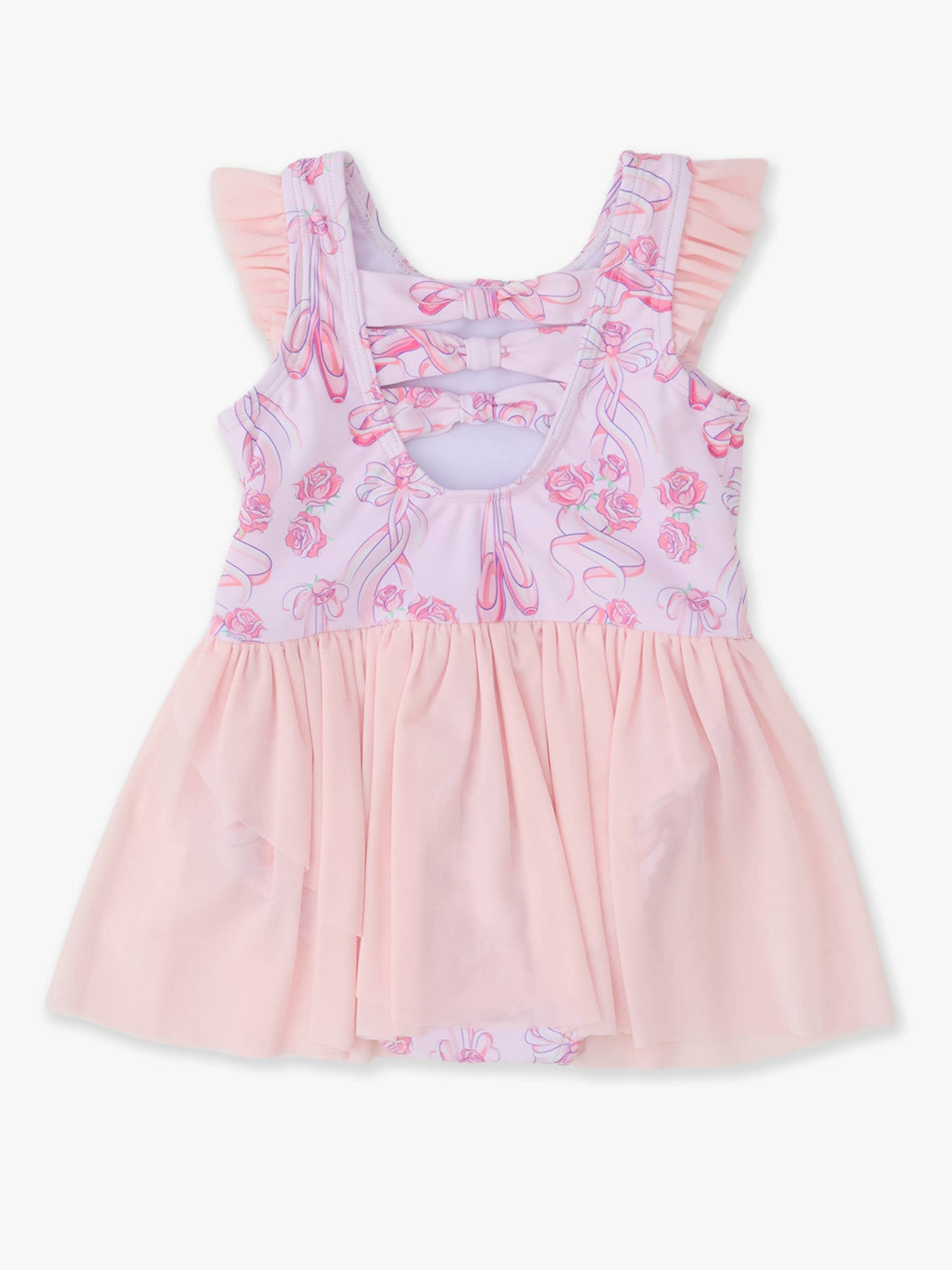 Girls Rosy Ballet Bows Flutter Sleeve Dance & Gymnastics Leotard