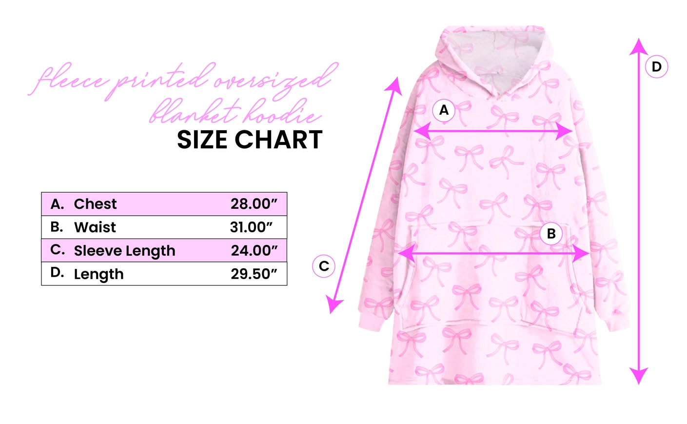 Pink Bow Printed Fleece Snuggie