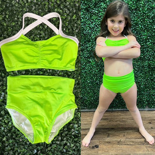 Neon Green Pinch Top Brief Set