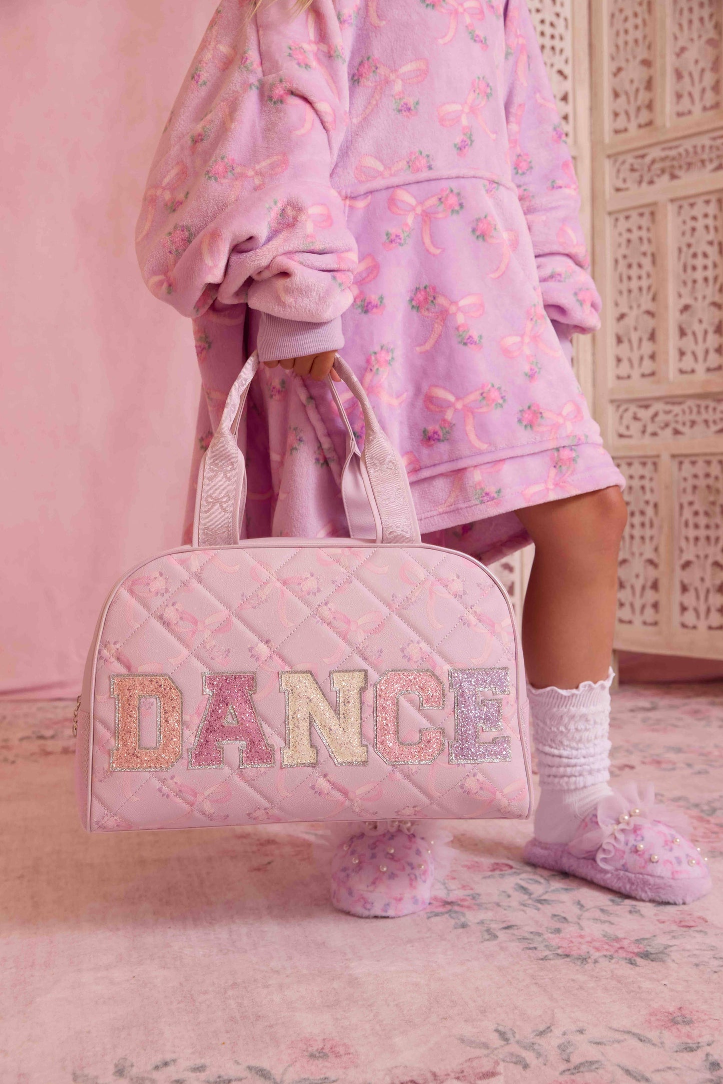 'DANCE' Quilted Floral Bow Duffle Bag