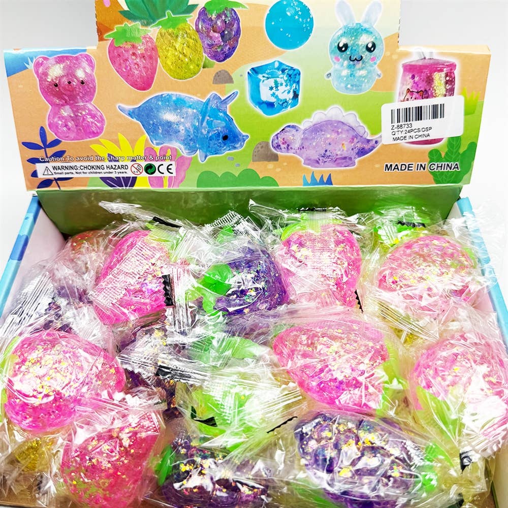 24 pcs Maltose Glittered Mini  Fruit Squishy Toy