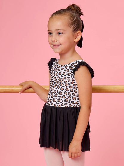Girls Classic Leopard Flutter Sleeve Dance & Gymnastics Leotard