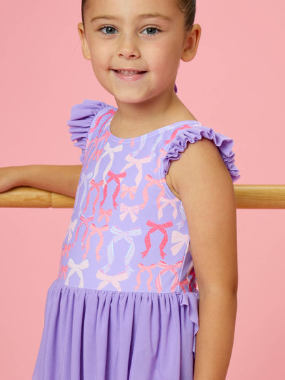 Girls Rosy Ribbons Flutter Sleeve Dance & Gymnastics Leotard