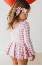 Load image into Gallery viewer, Blush Gingham Long Sleeved Leotard
