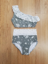 Load image into Gallery viewer, Sage with White Flowers and Lace Brief Set
