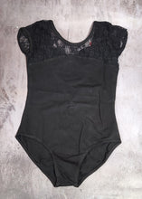 Load image into Gallery viewer, Black Cap Sleeve Leotard with Lace
