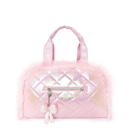 Quilted Holographic Medium Duffle Bag with Bag Charm