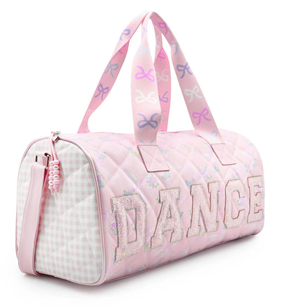 'DANCE' Floral Bow Printed Quilted Large Duffle Bag