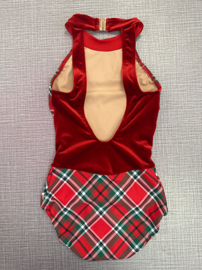 Eleve Elysa Holiday Plaid Evergreen Leotard