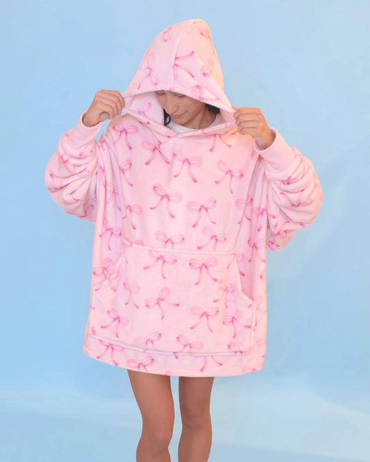 Pink Bow Printed Fleece Snuggie