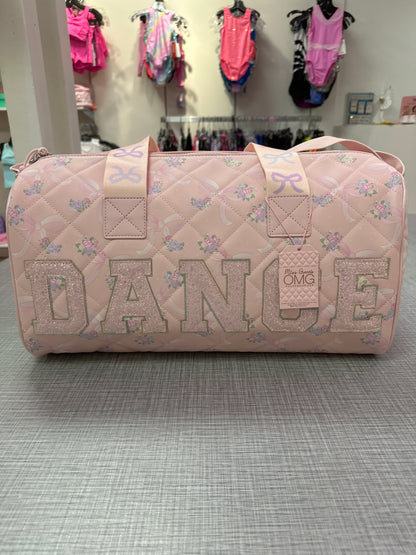 'DANCE' Floral Bow Printed Quilted Large Duffle Bag