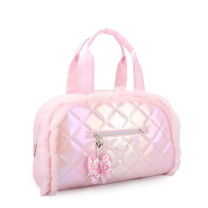 Quilted Holographic Medium Duffle Bag with Bag Charm