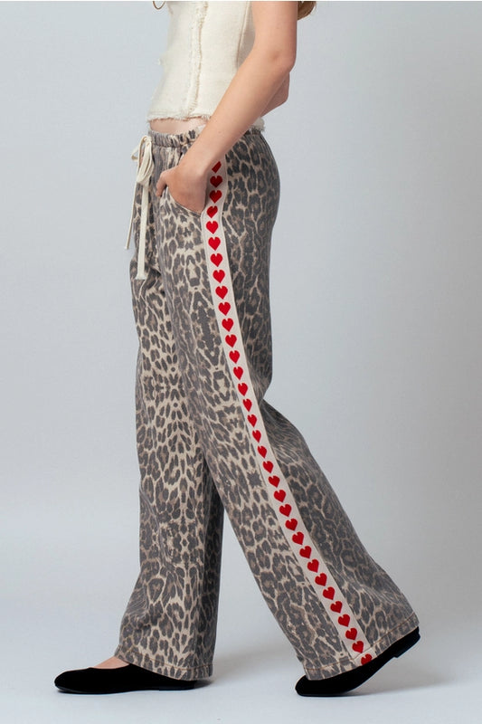Leopard Print Heart Stripe Pant