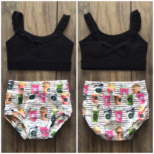 Starbucks Stripe & Black Phoenix Top Classic 2PC Set
