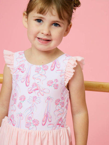 Girls Rosy Ballet Bows Flutter Sleeve Dance & Gymnastics Leotard
