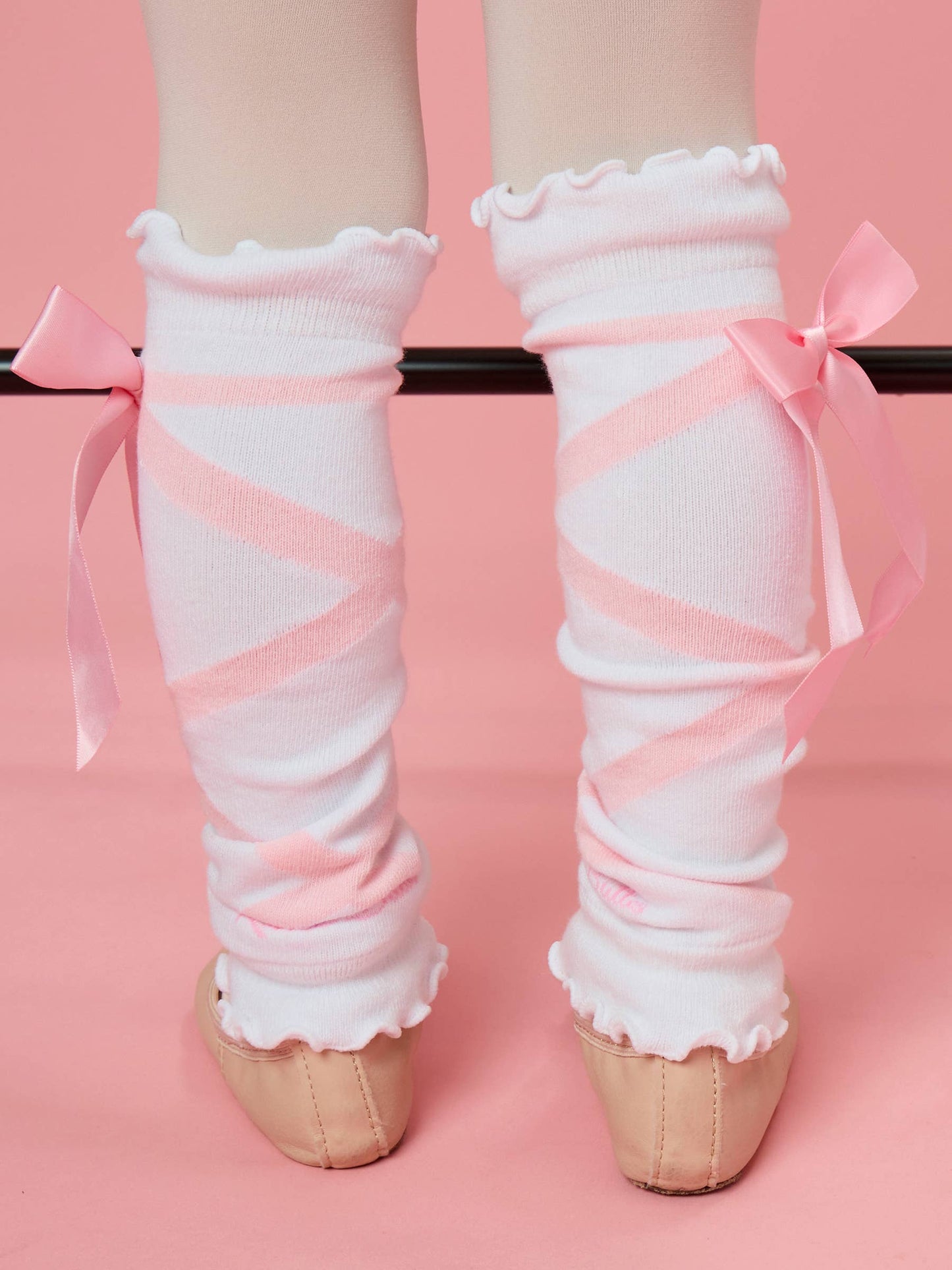 Girls White Ballet Bow Leg Warmers