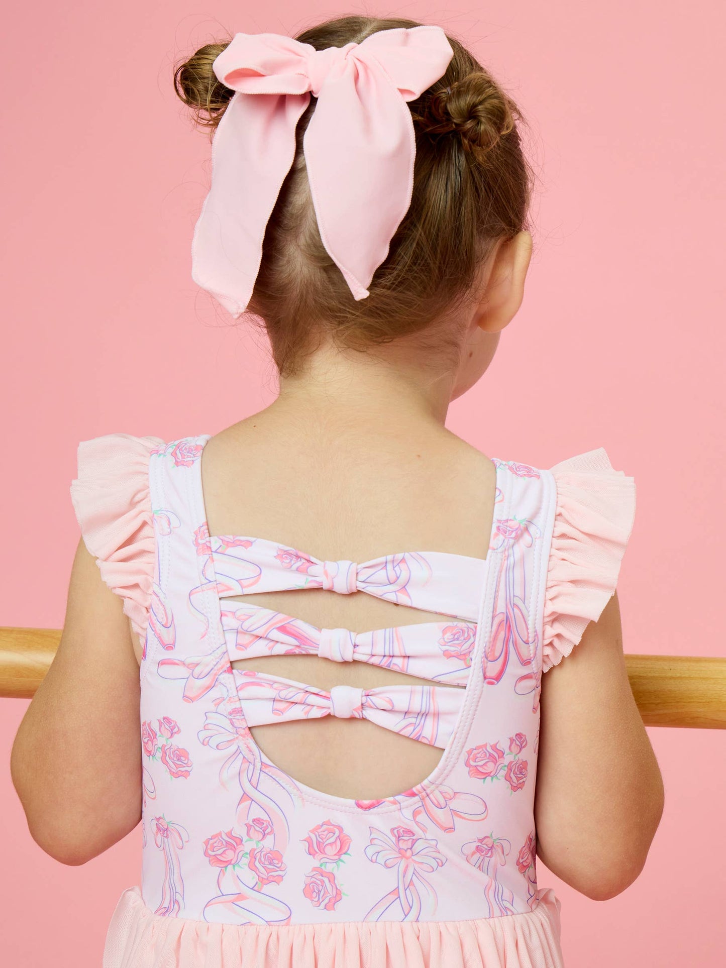 Girls Rosy Ballet Bows Flutter Sleeve Dance & Gymnastics Leotard
