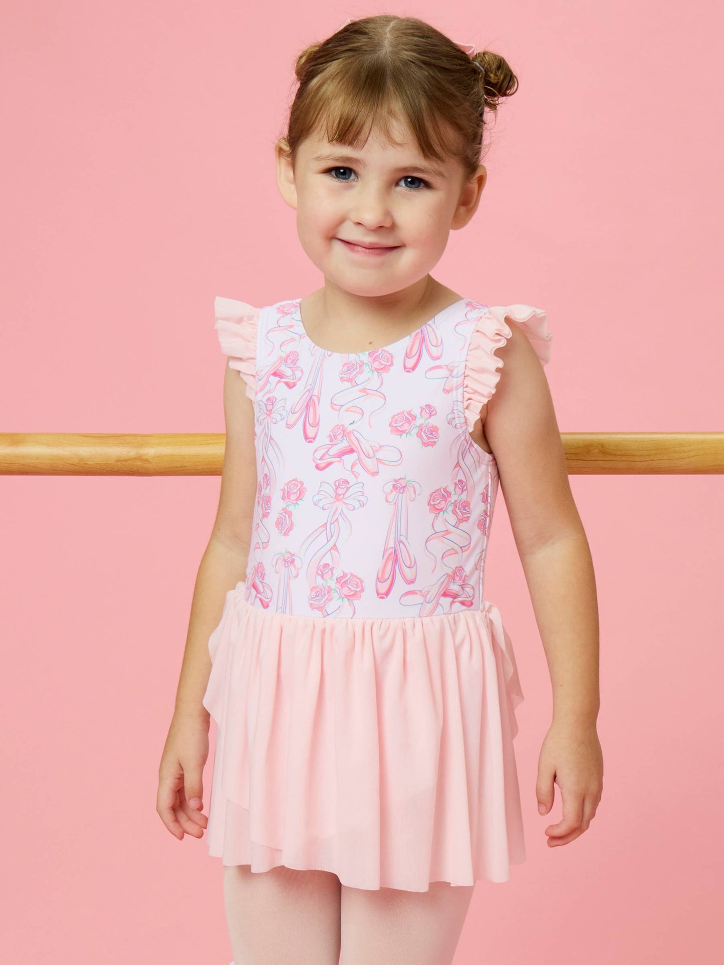 Girls Rosy Ballet Bows Flutter Sleeve Dance & Gymnastics Leotard