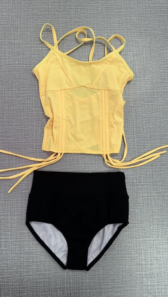 CY Yellow Cinch Top & Black Brief Set