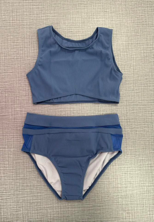 CY Steel Blue Tank Side Mesh Brief Set