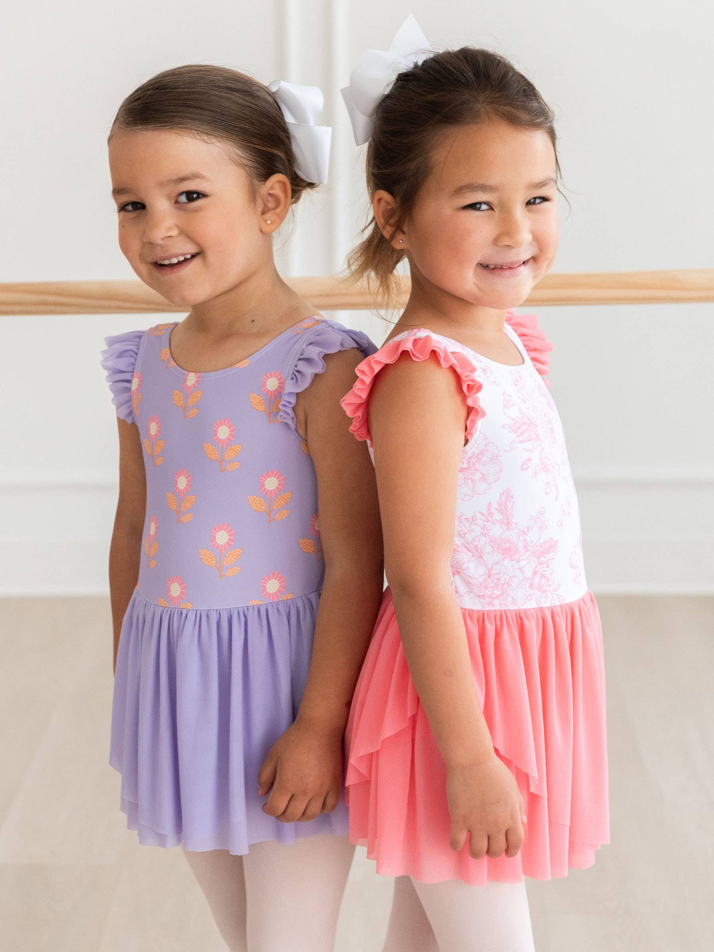 Girls Bubblegum Butterfly Garden Toile Flutter Sleeve Dance & Gymnastics Leotard