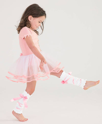 Girls White Ballet Bow Leg Warmers