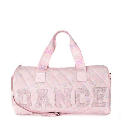 'DANCE' Floral Bow Printed Quilted Large Duffle Bag
