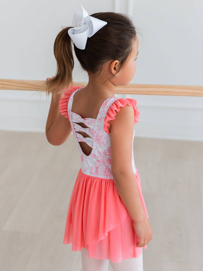 Girls Bubblegum Butterfly Garden Toile Flutter Sleeve Dance & Gymnastics Leotard