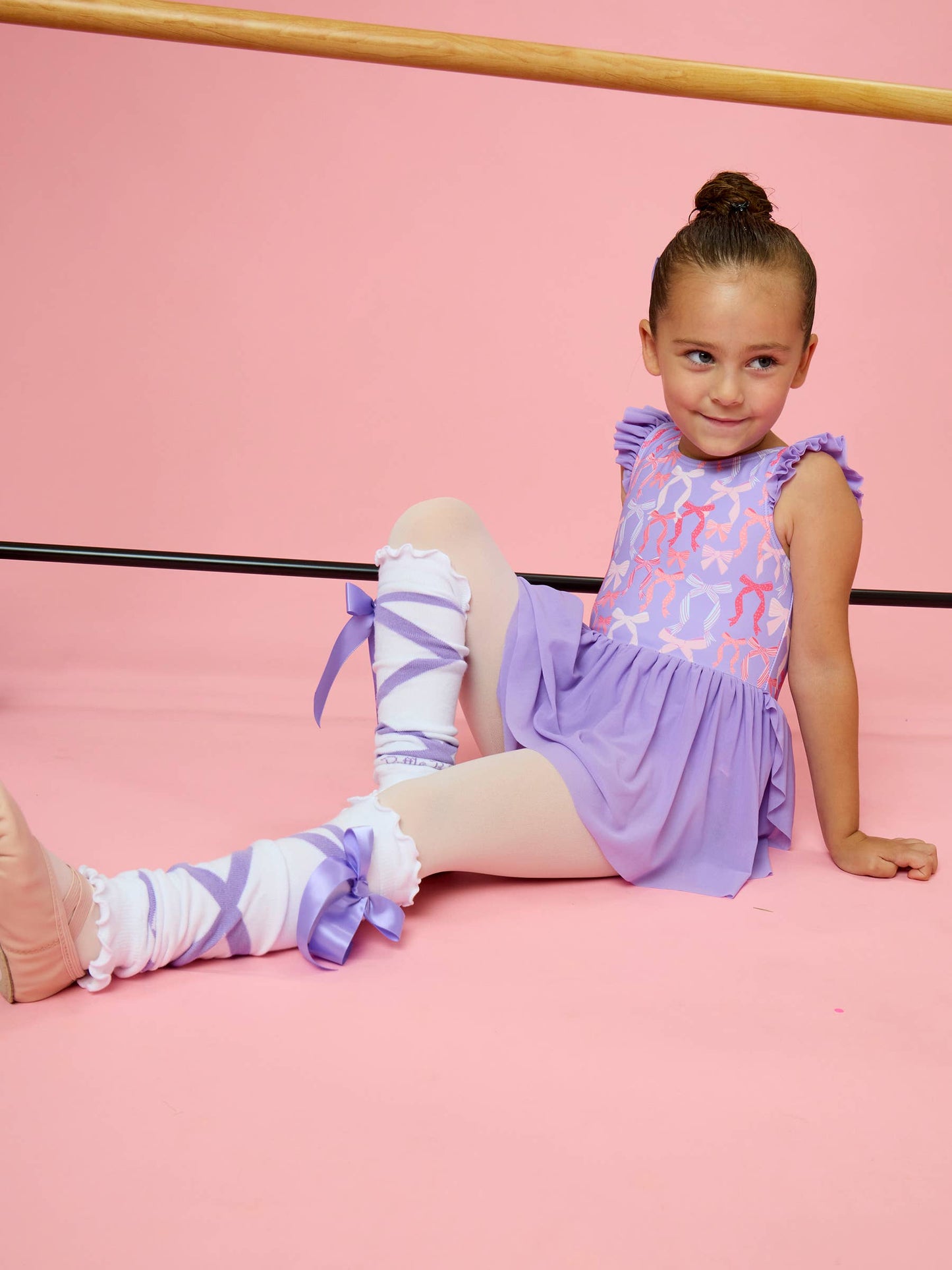 Girls Rosy Ribbons Flutter Sleeve Dance & Gymnastics Leotard