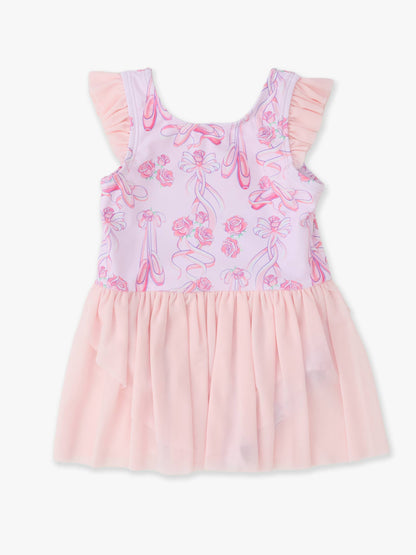 Girls Rosy Ballet Bows Flutter Sleeve Dance & Gymnastics Leotard